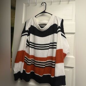Chunky Striped Crewneck Sweater in White, Black & Rust